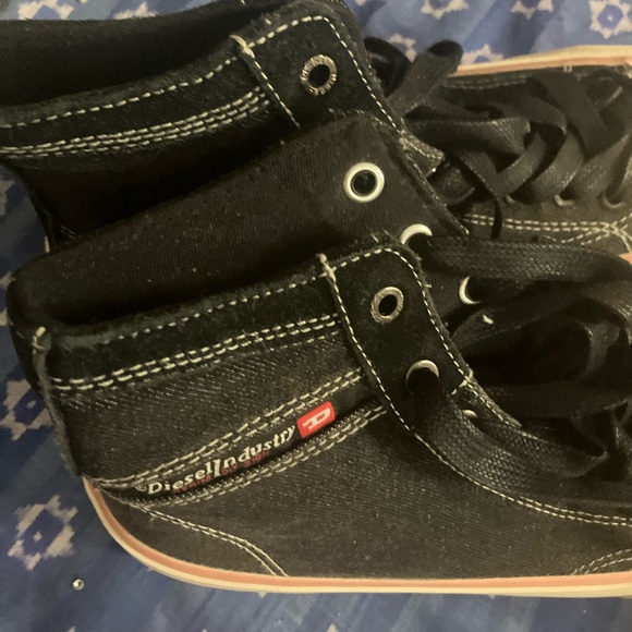 DIESEL S-Principia Mid Lace up Platform Sneakers Denim Canvas Shoes Black Coral - Picture 10 of 11